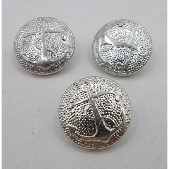 Set Of 3 Silver Tone Anchor Design 1.25" Diameter Metal Jacket Buttons - Picture 1 of 2